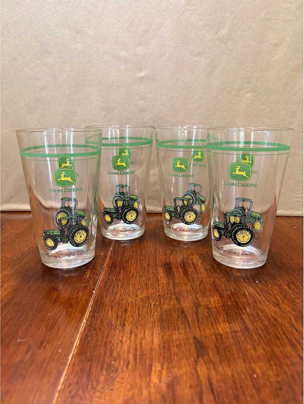Vintage John Deere Tractor Drinking Glasses Set of 4 Gibson 16 oz